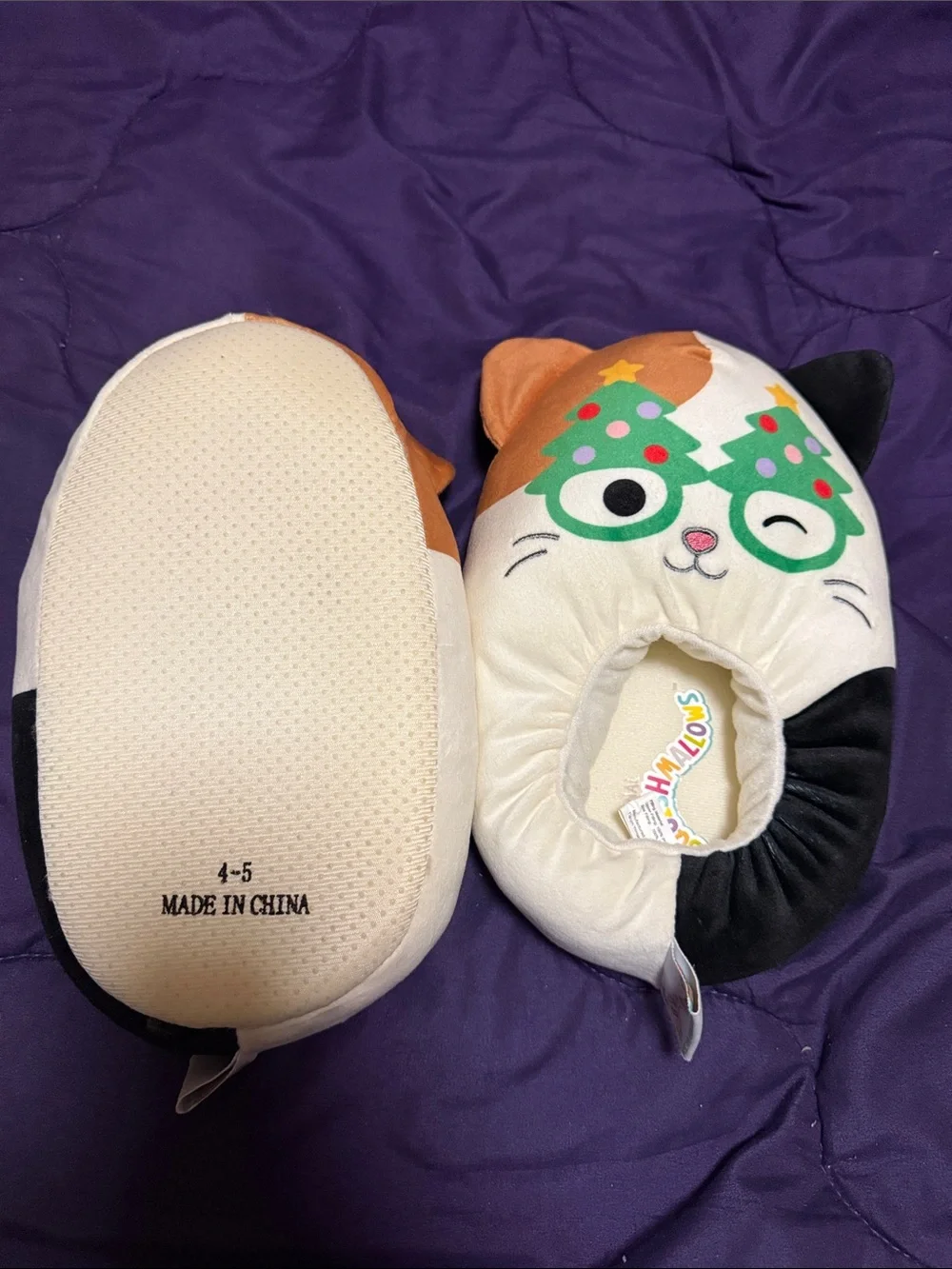 Squishmallows Cat Face Slippers in Cream, Black, Orange & Green